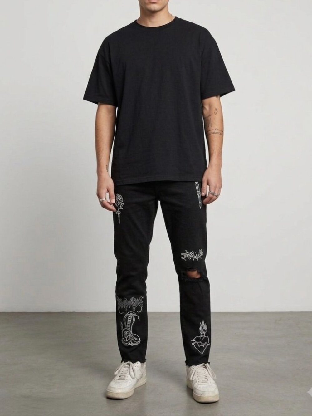 Broken Promises Ultra Slim Men's Black Graphic Jeans Sz 32 Emo Goth Thrashed Y2K